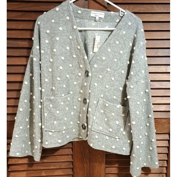 Madewell Sweaters - NWT Madewell Texture/Thread Boxy Bobble Cardigan Woman's Gray White Polka Dot M